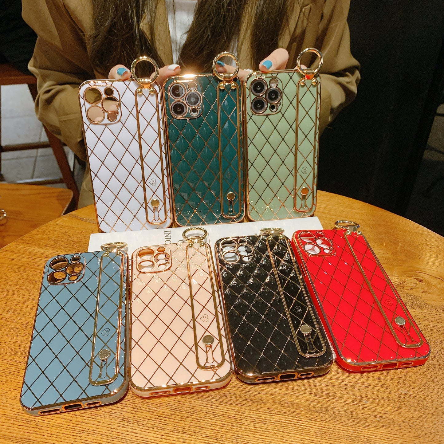 Plated Lambskin Wrist Strap Phone Case For OPPO,704