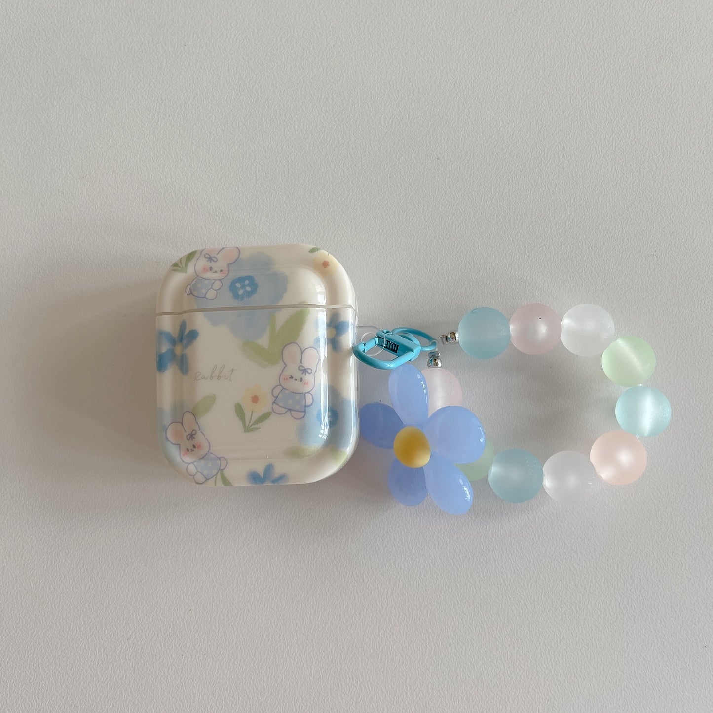 Polka dot blue flower rabbit Airpod Case