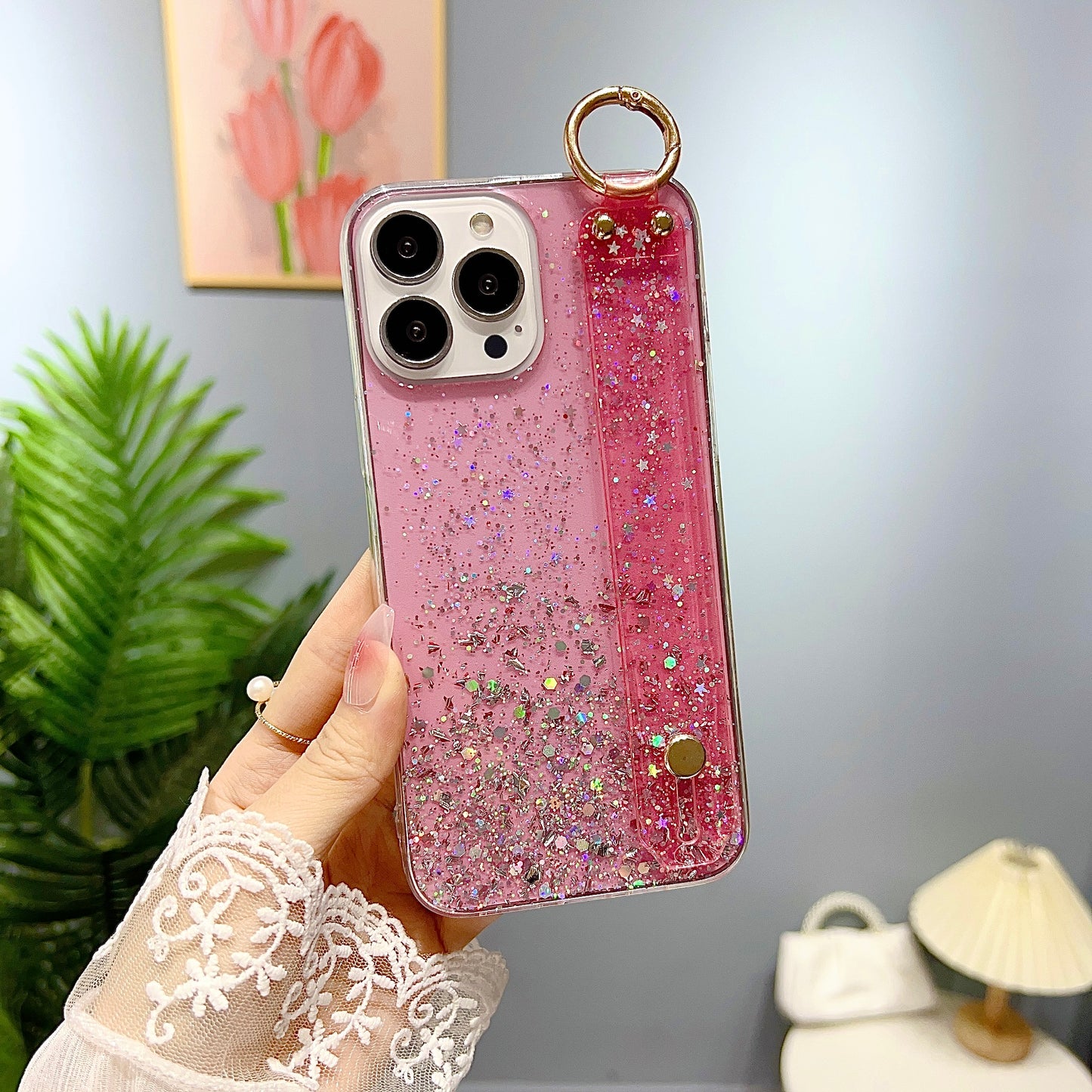 luxury fashion shiny star glitter soft slim Gel TPU wristband girl cell phone case for iPhone samsung redmi oppo vivo