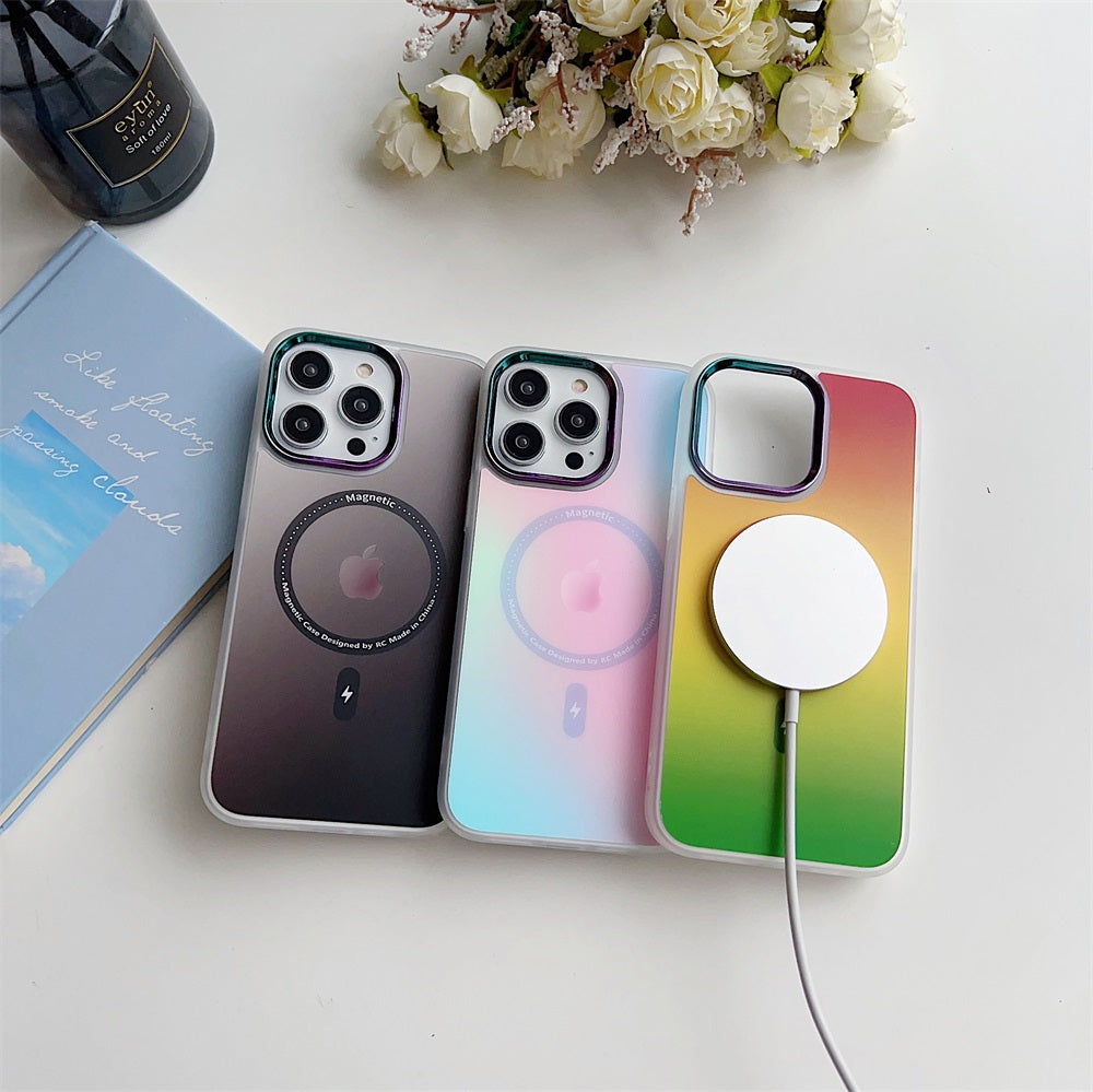 New fashion colorful rainbow gradient phone case Magnetic wireless charging phone case for iphone 14