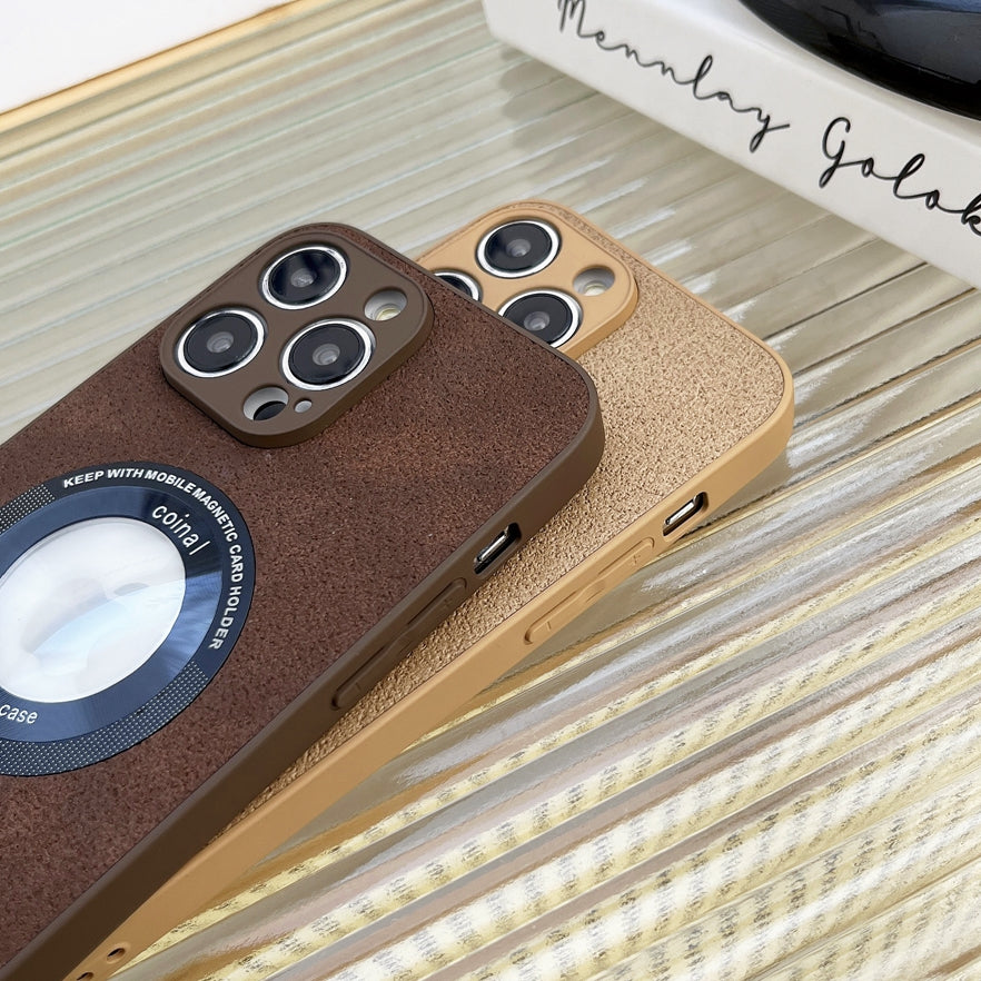 ITOP Luxury Leather Clear Logo Hole Shockproof Phone Case for iPhone 11 12 13 14 Pro Max XR X XS 8 Plus Lens Protective Cover