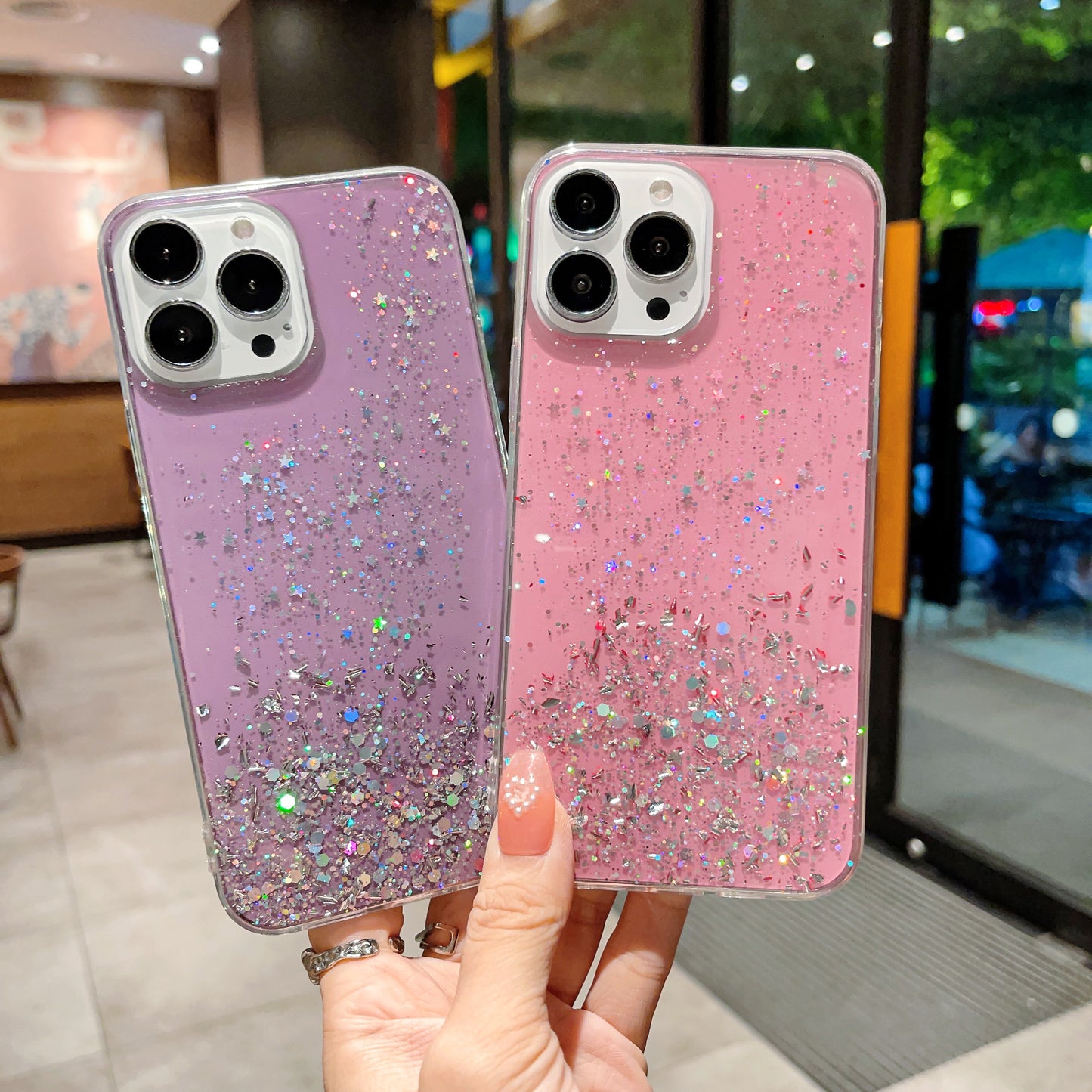 Hot Fashion Bling Starry Sky Phone Protection Pink White Colors TPU Phone Case for iPhone Samsung Xiaomi