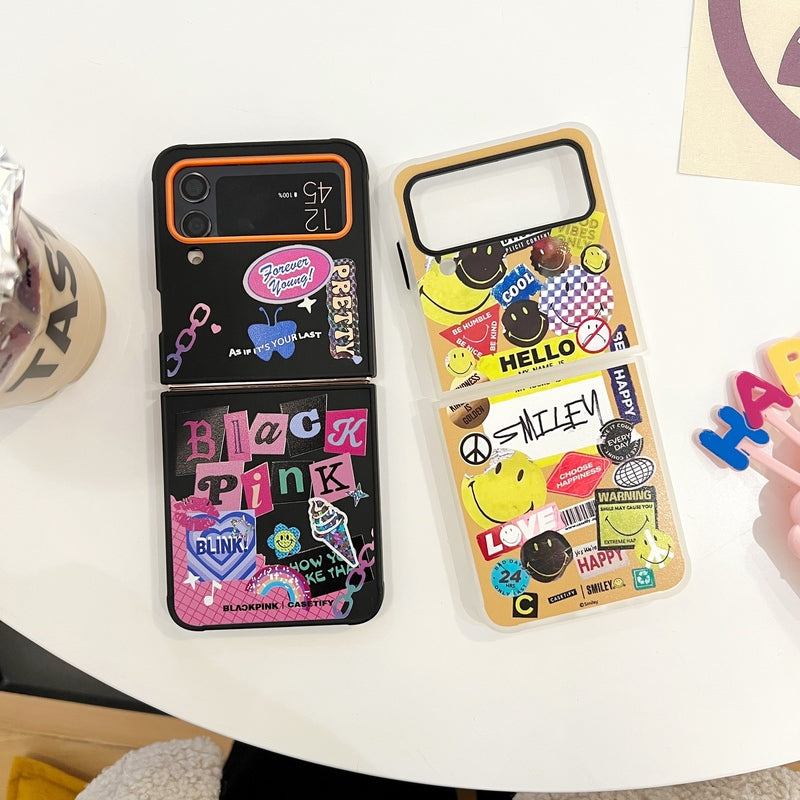 2023 New Cute Smile Pattern Shockproof Folding TPU PC Phone Cover For Samsung Galaxy z flip 4 3
