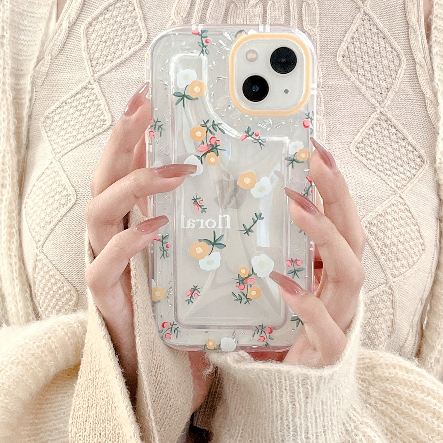 Ready To Ship Epoxy Frame Yellow Floral Clear Soft TPU Cover Phone Case For Iphone 12 Pro Max 13 Pro Max 14 Pro