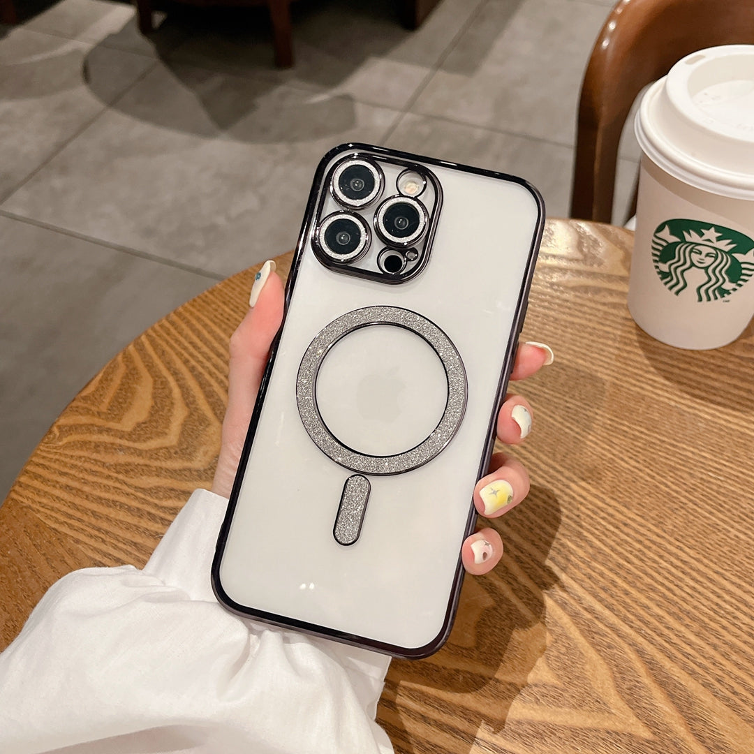 Creative Metal Dustproof Net Electroplated Magnetic Suction Lens Film Soft Shell Phone Case For iPhone 14 13 12 11 Pro Max