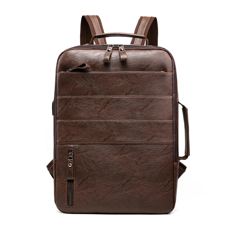 Laptop Backpack Bag Computer Office Business PU Leather Waterproof 15.6 Inch Bag for Men Fashion
