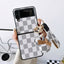 Hot Selling Chessboard Luxury Leather Phone Case Back Cover Wholesalers Veneer Leather Phone Cases For SAM ZFLIP3 4