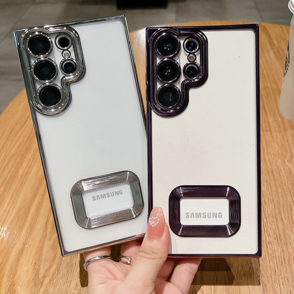 Luxury Plating Clear Logo Hole Shockproof Phone Case for iPhone 11 12 13 14 Pro Max XR X XS 8 Plus Lens Protective Cover