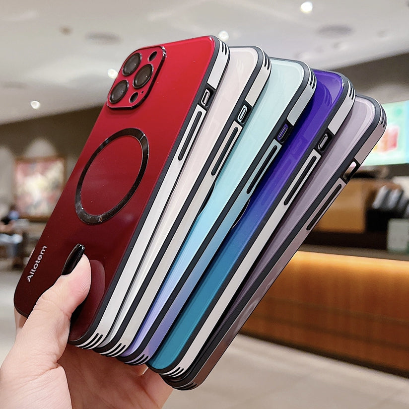 Glitter Simple New Aurora Gradual Change Magnetic Glass+TPU With Lens Films Back Cover Phone Case For Iphone 14 Pro Max