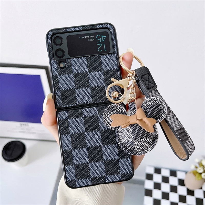 Hot Selling Chessboard Luxury Leather Phone Case Back Cover Wholesalers Veneer Leather Phone Cases For SAM ZFLIP3 4