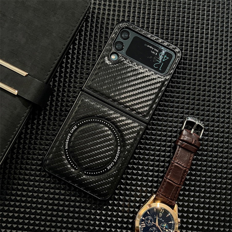 For Samsung zflip 3 4 folding screen carbon fiber magnetic cell phone shell all-inclusive luxury protective sleeve phone case