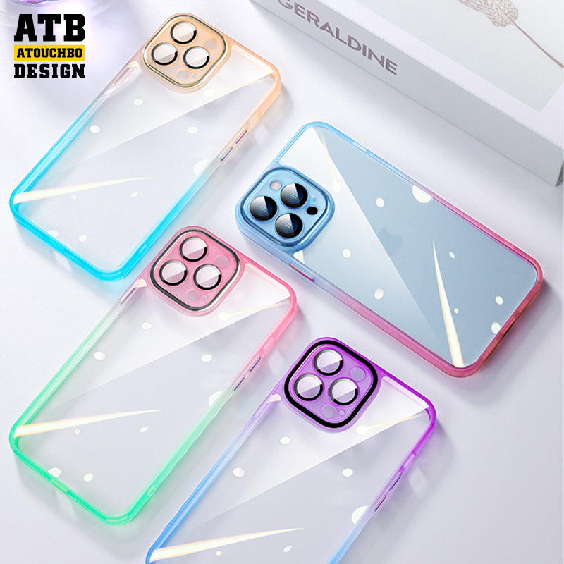 Atouchbo diamond border series sublimation pc case gradient color phone cover for iphone 11 12 13 14 pro max