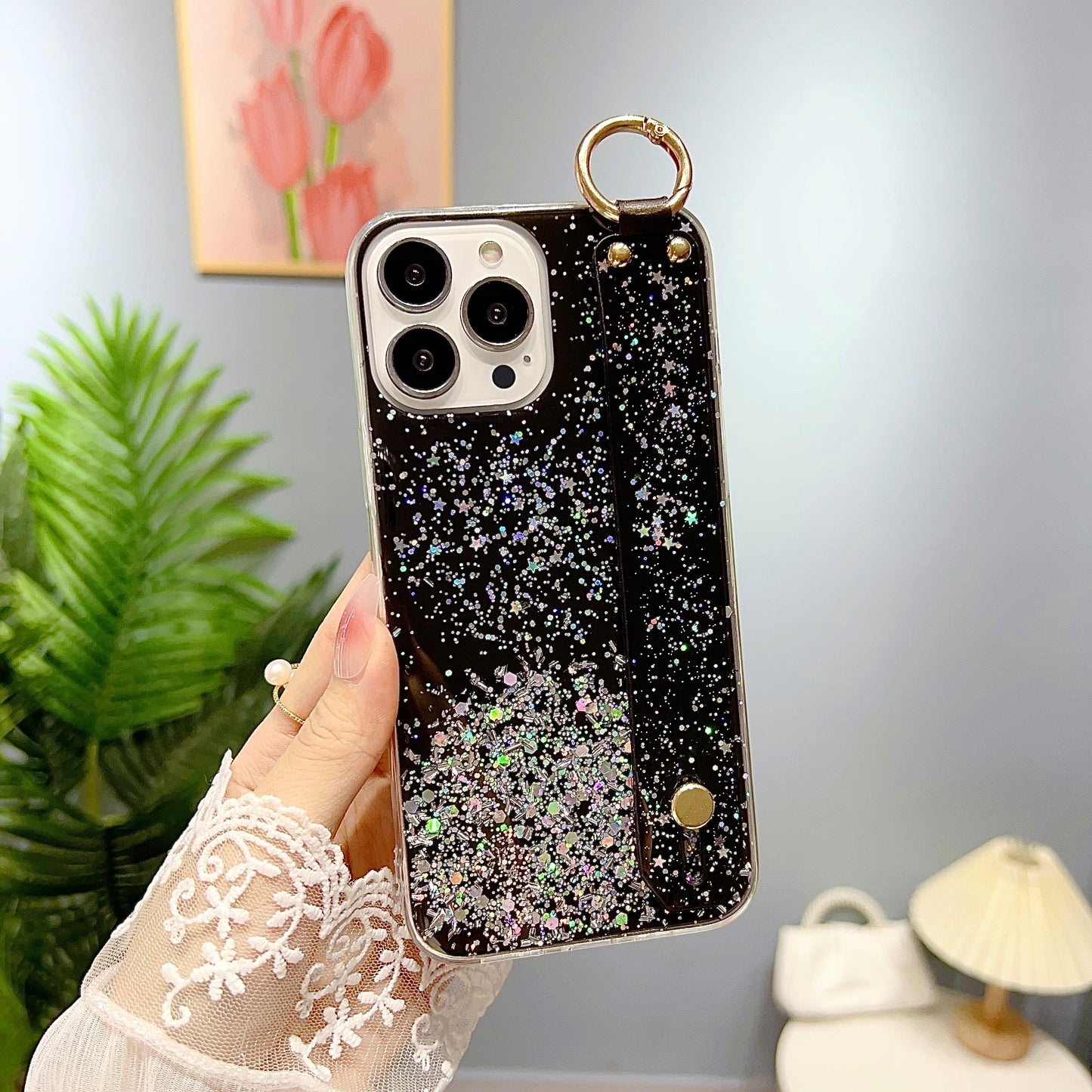 luxury fashion shiny star glitter soft slim Gel TPU wristband girl cell phone case for iPhone samsung redmi oppo vivo