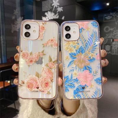 2023 Newest Electroplating Aurora Phone Case For Iphone 14pro 13 pro max Protective Case Flower Printing Tpu Phone Case