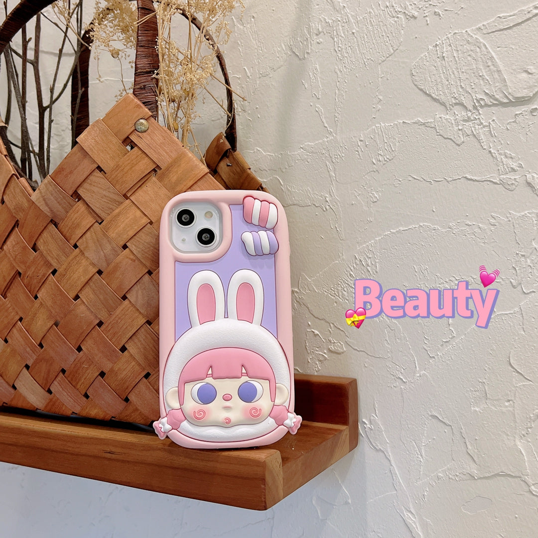 Candy Bunny Girl Tpu Silicone Phone Case With Cartoon Style For Iphone 11 12 13 14 Plus Pro Max
