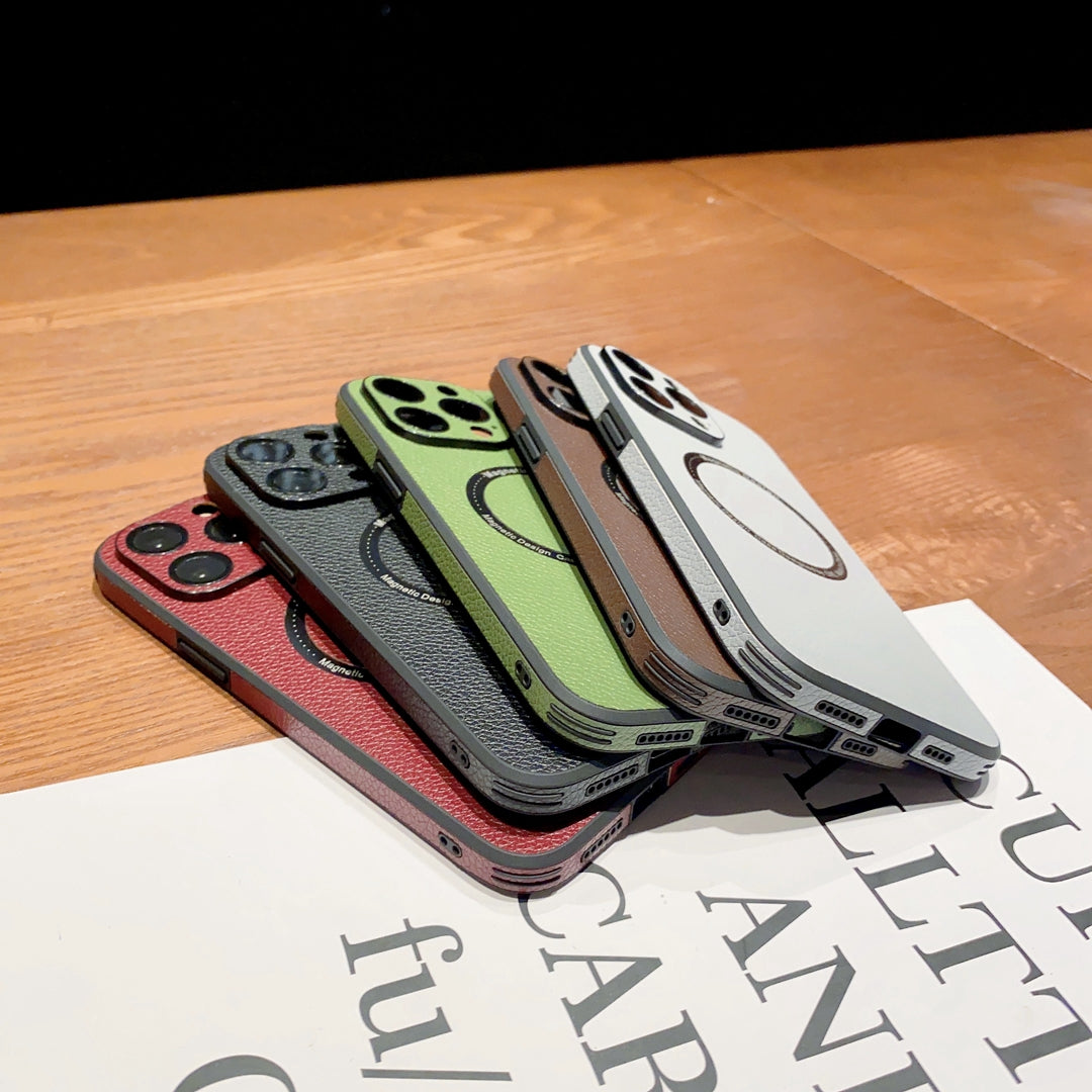Suitable For iphone 14PRO phone case litchi peel For Apple 13 PROMAX Magnetic protective sleeve