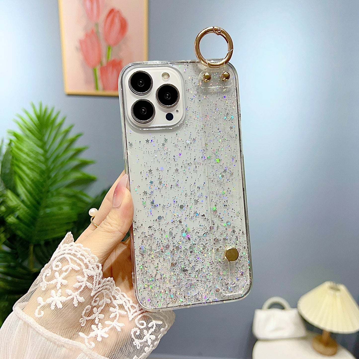 luxury fashion shiny star glitter soft slim Gel TPU wristband girl cell phone case for iPhone samsung redmi oppo vivo