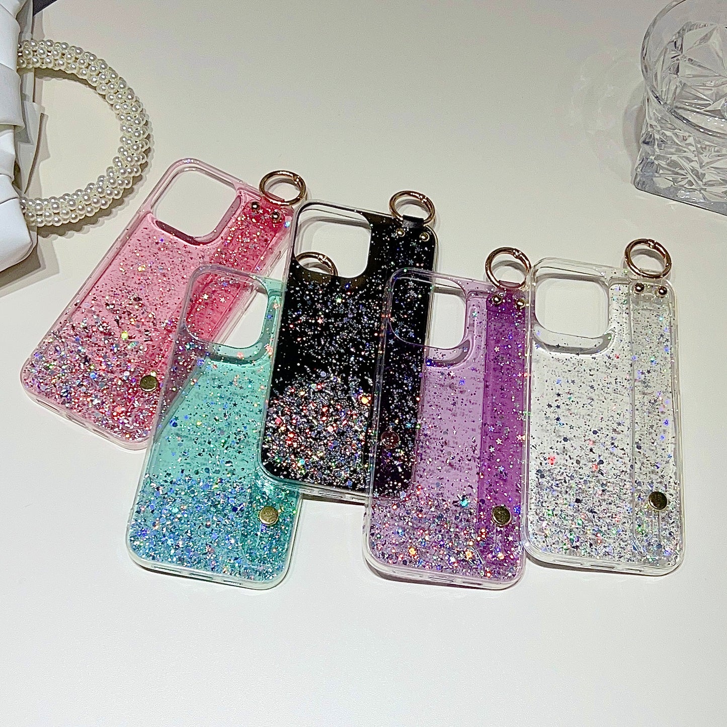 luxury fashion shiny star glitter soft slim Gel TPU wristband girl cell phone case for iPhone samsung redmi oppo vivo
