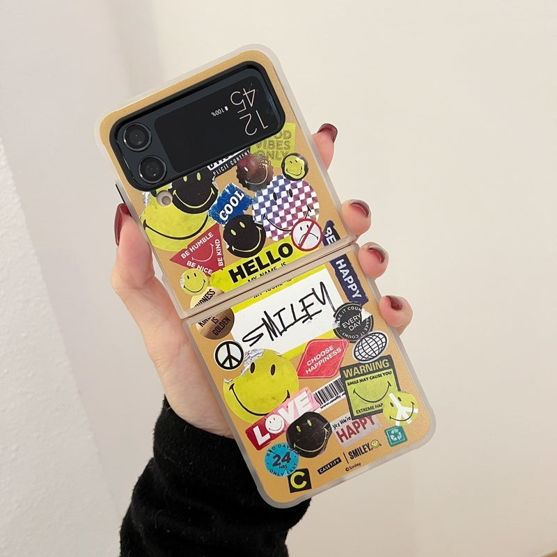 2023 New Cute Smile Pattern Shockproof Folding TPU PC Phone Cover For Samsung Galaxy z flip 4 3