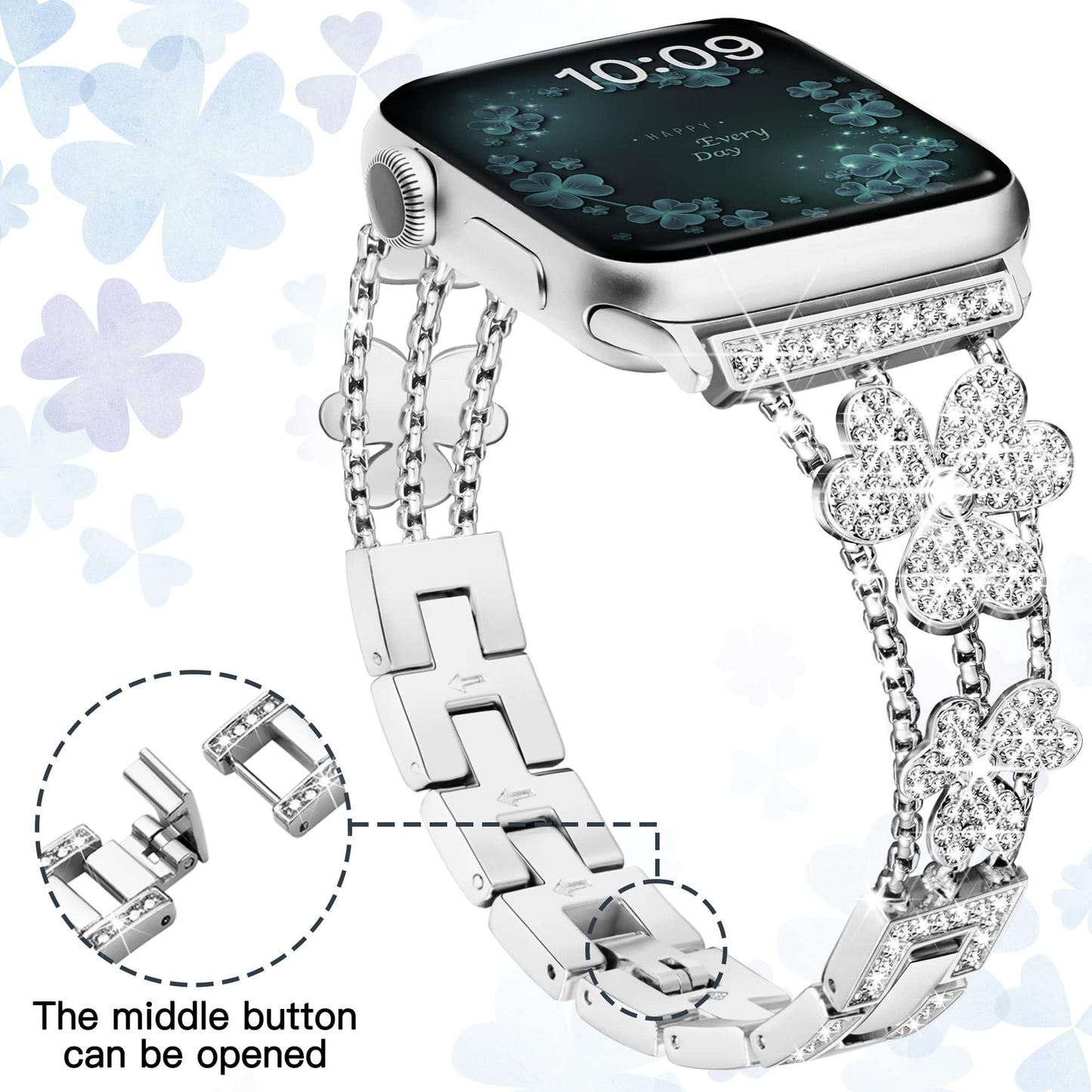 2023 New Designs Clover Studded diamonds 20mm Metal Watch Band for Apple Watch Band luxury 38/40/41MM/42/44/45MM