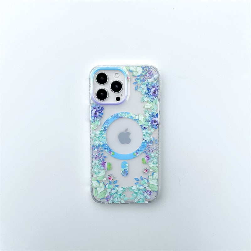 Custom Clear Sublimation Printed Flower Wireless Charging Magnetic Mobile Phone Cover Case For Iphone 14 Plus 11 12 13 Pro Max