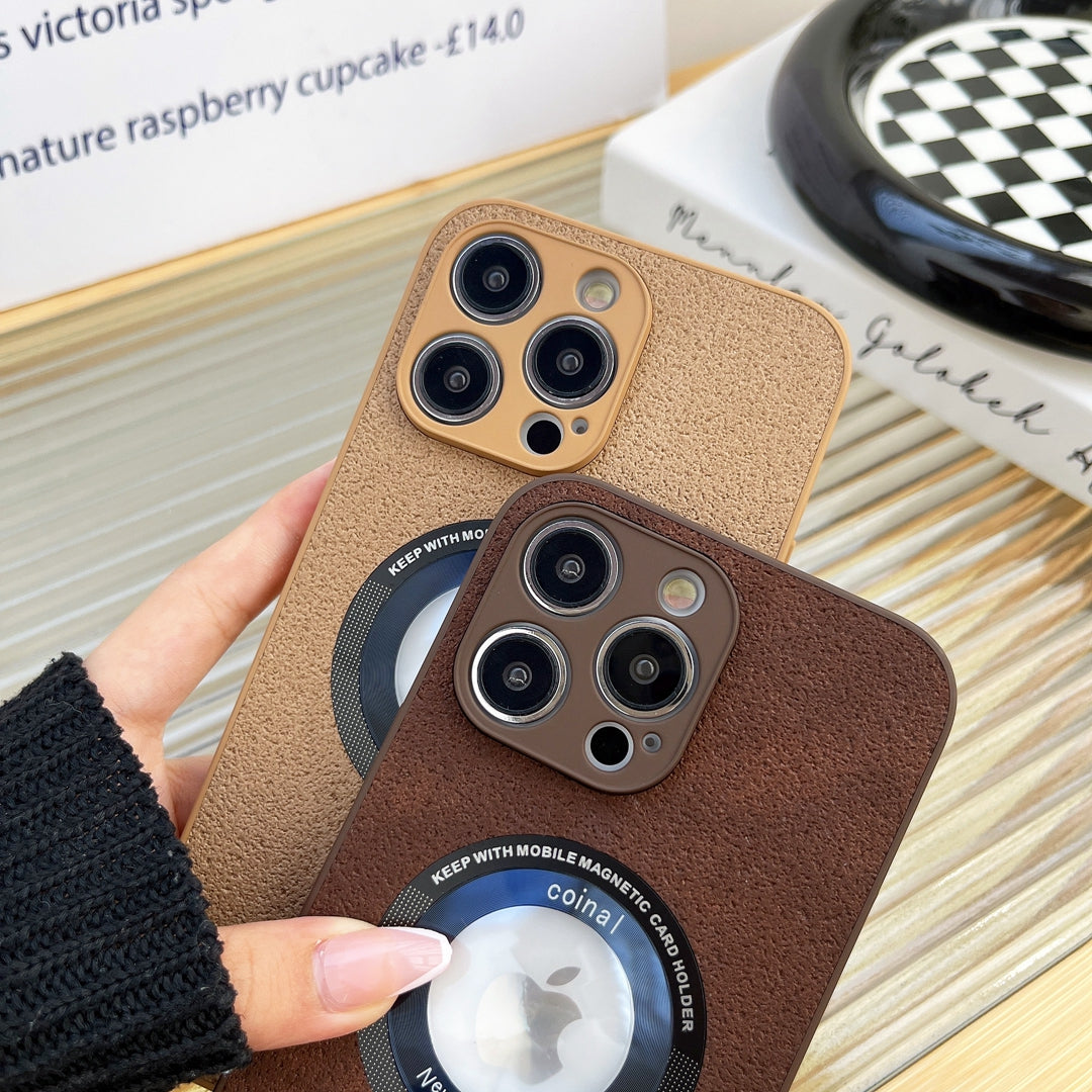 ITOP Luxury Leather Clear Logo Hole Shockproof Phone Case for iPhone 11 12 13 14 Pro Max XR X XS 8 Plus Lens Protective Cover