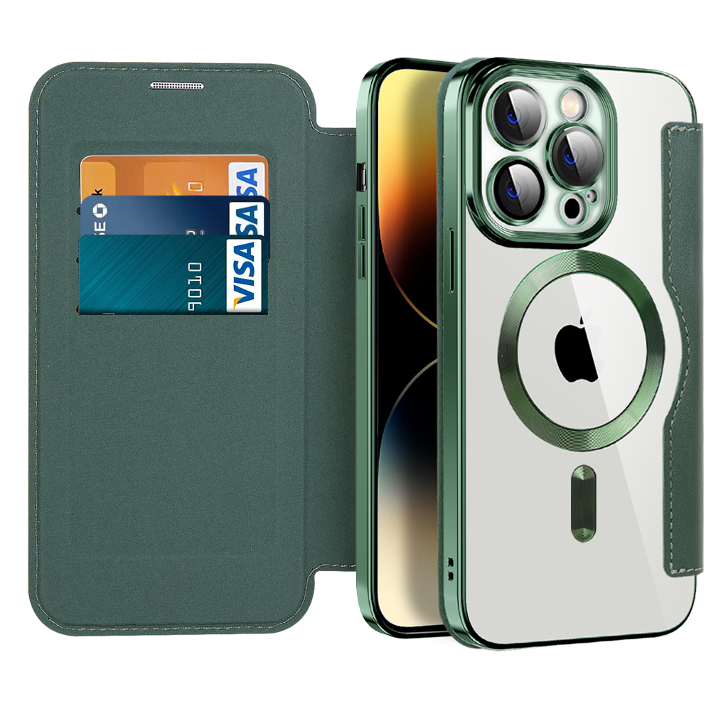 Luxury Magnetic Electroplated Leather Wireless Charging Mobile Phone Case & Bag Pouch For iPhone 14 13 Pro Max Phone Cover Cover