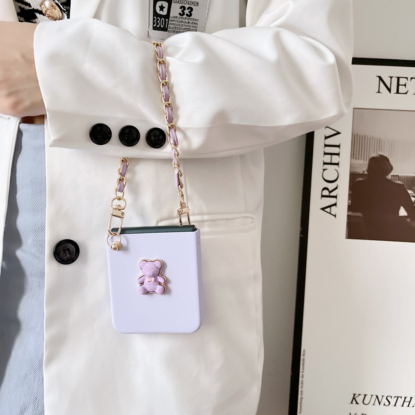 Screen Phone Case Gowns 1 2 3 4 Pocket Phone Prom Dresses Box Cartoon Hand Rope Bear Folding for Samsung Z Black PC for Iphone