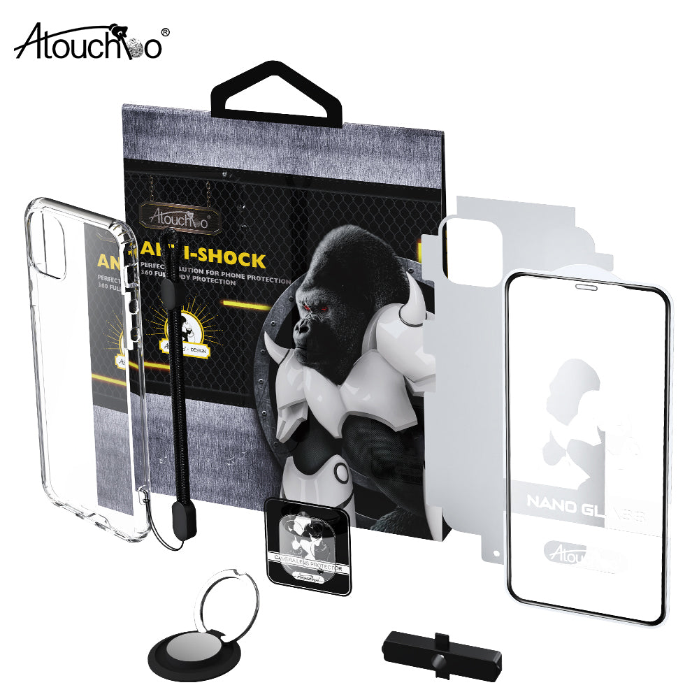 Atouchbo 6 in 1 OEM Service Set Anti-shock Armor Phone Case for iPhone XS Max XR 7 8 11 Pro 12 Back Cover Screen Protector Suit