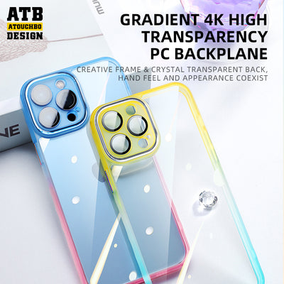 2023 Best Quality gradient color clear transparent clear phone case with camera cover for iphone 13 14 pro max