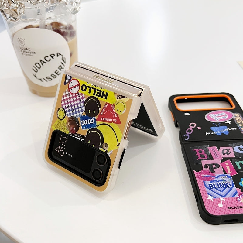 2023 New Cute Smile Pattern Shockproof Folding TPU PC Phone Cover For Samsung Galaxy z flip 4 3
