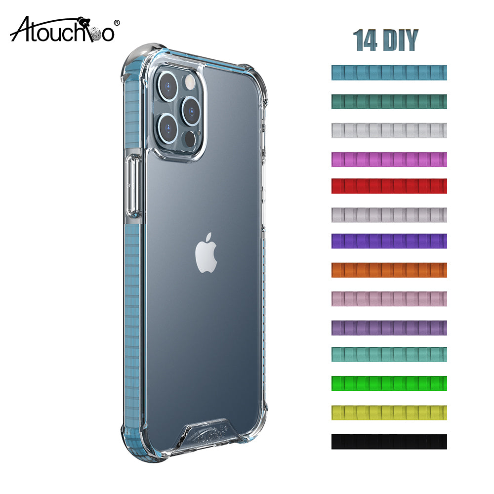 Atouchbo 14 Colors Mobile Phone Cover for iPhone 12 Pro Max Shockproof Case TPU PC Clear Phone Case for iPhone 12 Pro 12 Mini 12