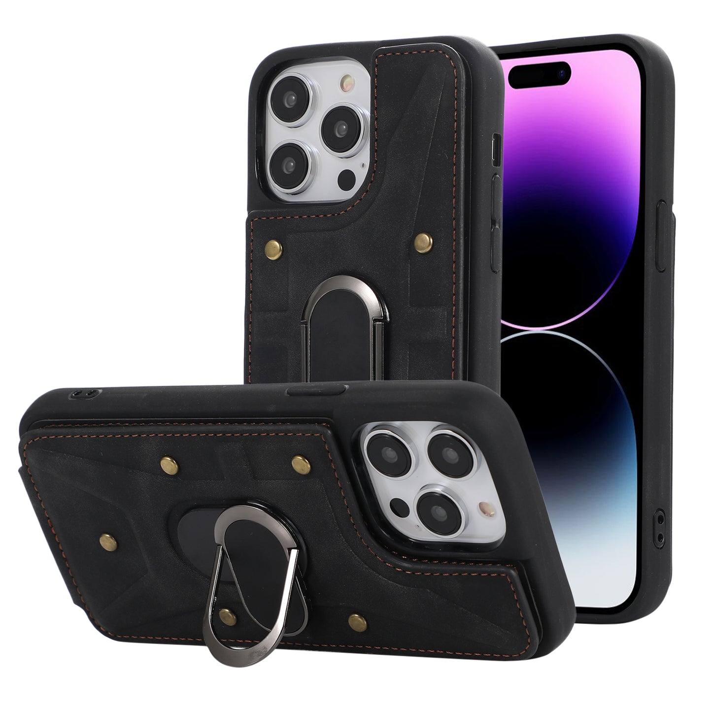 Luxury Shockproof Soft PU Leather Phone Case with Ring Holder Case For iPhone 14 Pro Max 13 Pro
