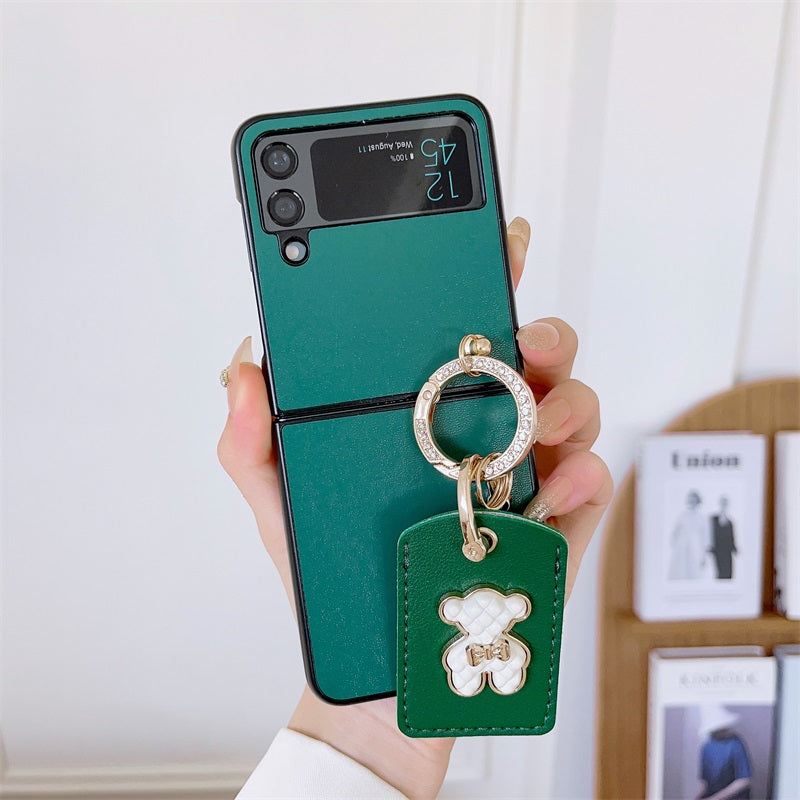 Elegant Belt Chain Handbag Golden Circle Little Bear Design Tpu Protective Shockproof Hard Case For Samsung Galaxy Z Flip3 4