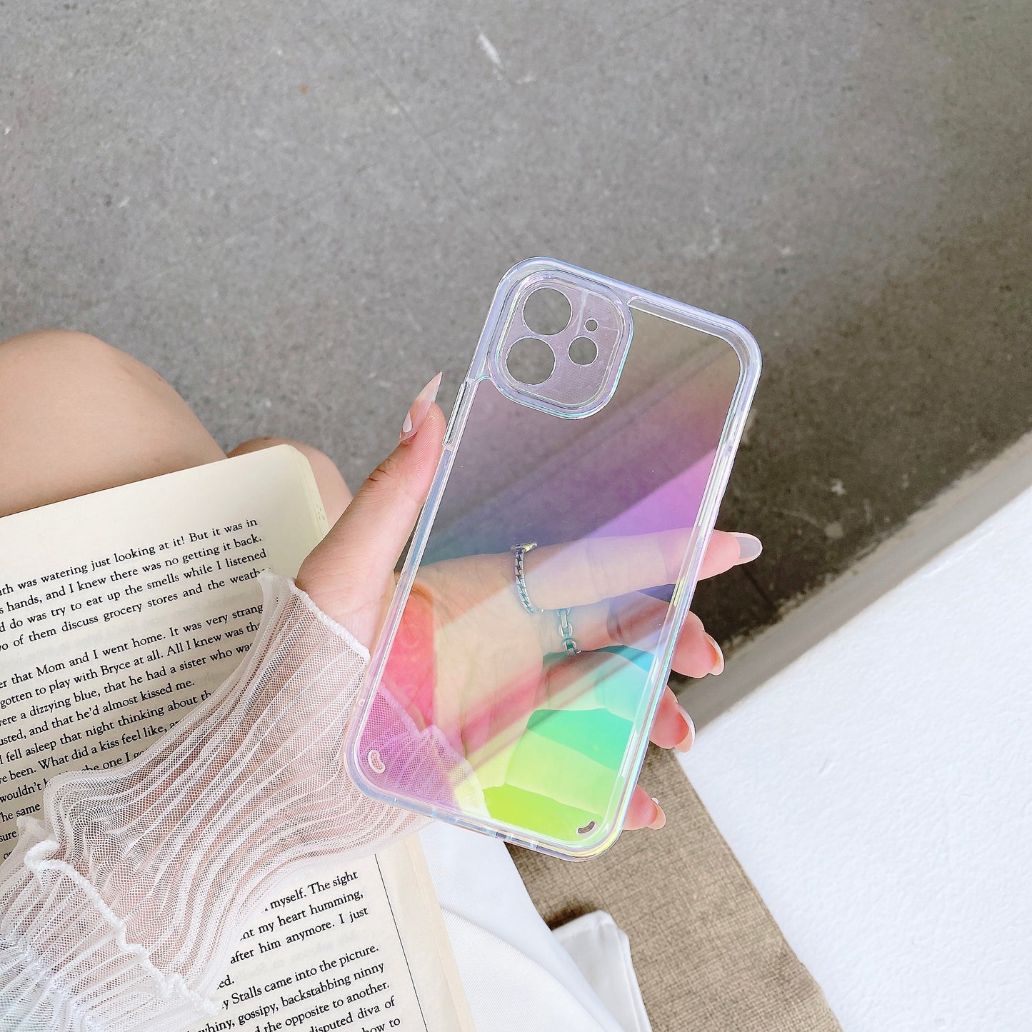 Clear Gradient Rainbow Cover Laser Transparent Soft Acrylic Phone Cases for Samsung, iphone, huawei