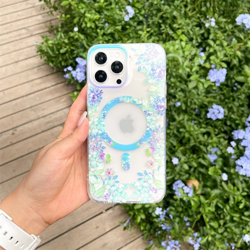 New Design Flowers Phone Case Magnetic Wireless Charging Magsafeic Cover For Iphone 13 Pro Max 12 Mini 11 Magnet Back Cover