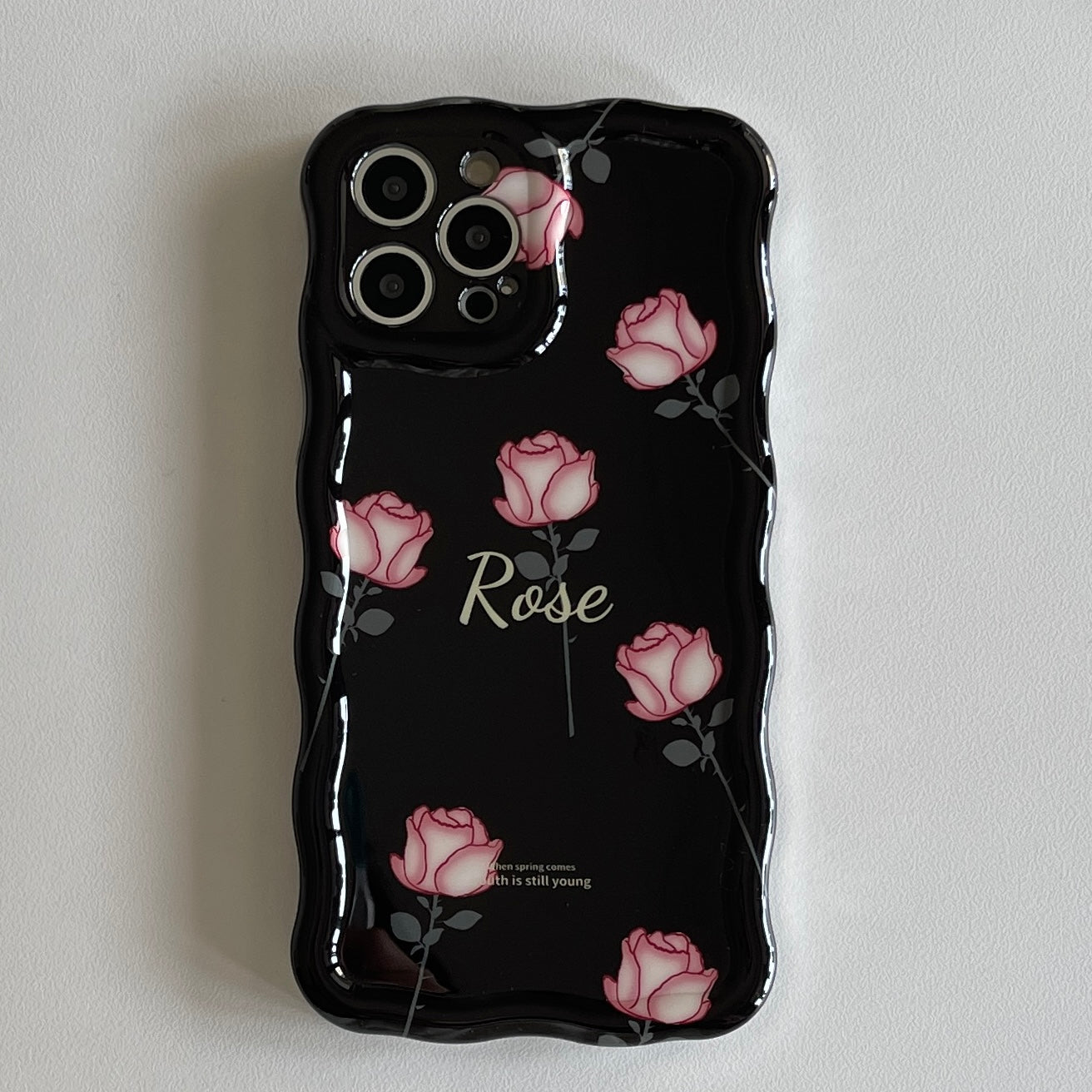 luxury Wavy Edge fashion for iphone 11 12 13 phone case anti-shock Black Rose Phone Case for airpod case