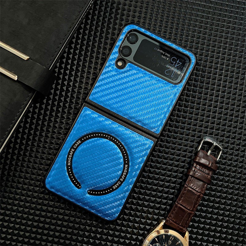 For Samsung zflip 3 4 folding screen carbon fiber magnetic cell phone shell all-inclusive luxury protective sleeve phone case