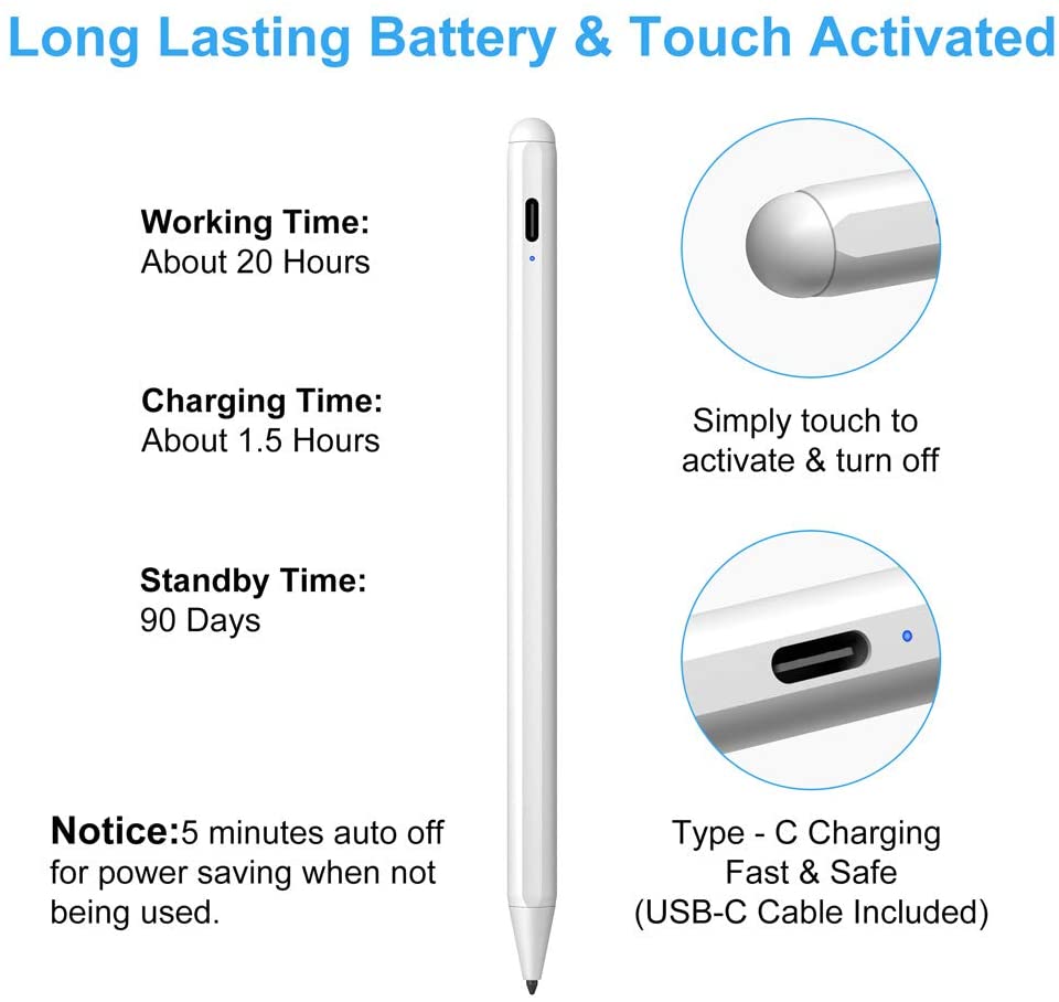 Magnetic Palm Rejection Active Stylus Pen for Apple iPad 7th 6th Gen / Pro 3rd / Mini 5th Gen / Air 3rd Gen