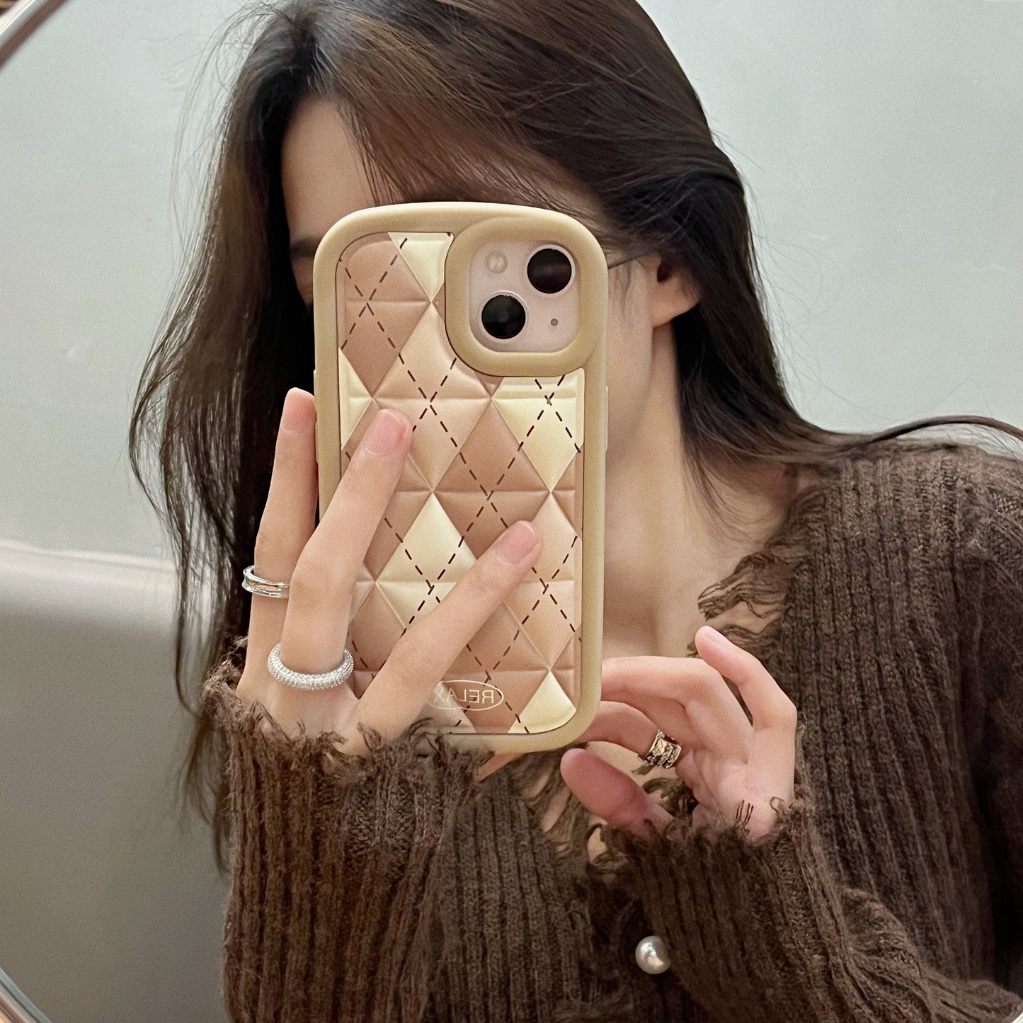 Rhombus Mobile Cover Triangle Check Puffer Jacket Phone Case For Tpu Iphone 11 12 13 14 Pro Max