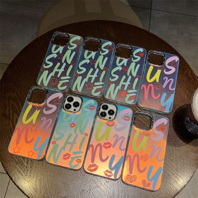 Cell Phone Back Cover With Black Camera Frame Glitter Mobile Bag Colorful Letters Phone Case For Iphone 11 12 13 14 Pro Max