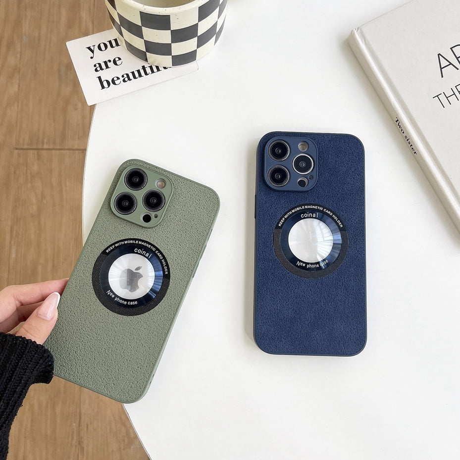 ITOP Luxury Leather Clear Logo Hole Shockproof Phone Case for iPhone 11 12 13 14 Pro Max XR X XS 8 Plus Lens Protective Cover