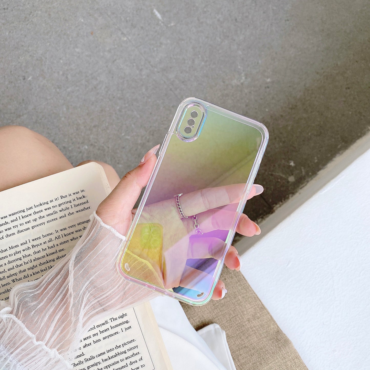 Clear Gradient Rainbow Cover Laser Transparent Soft Acrylic Phone Cases for Samsung, iphone, huawei