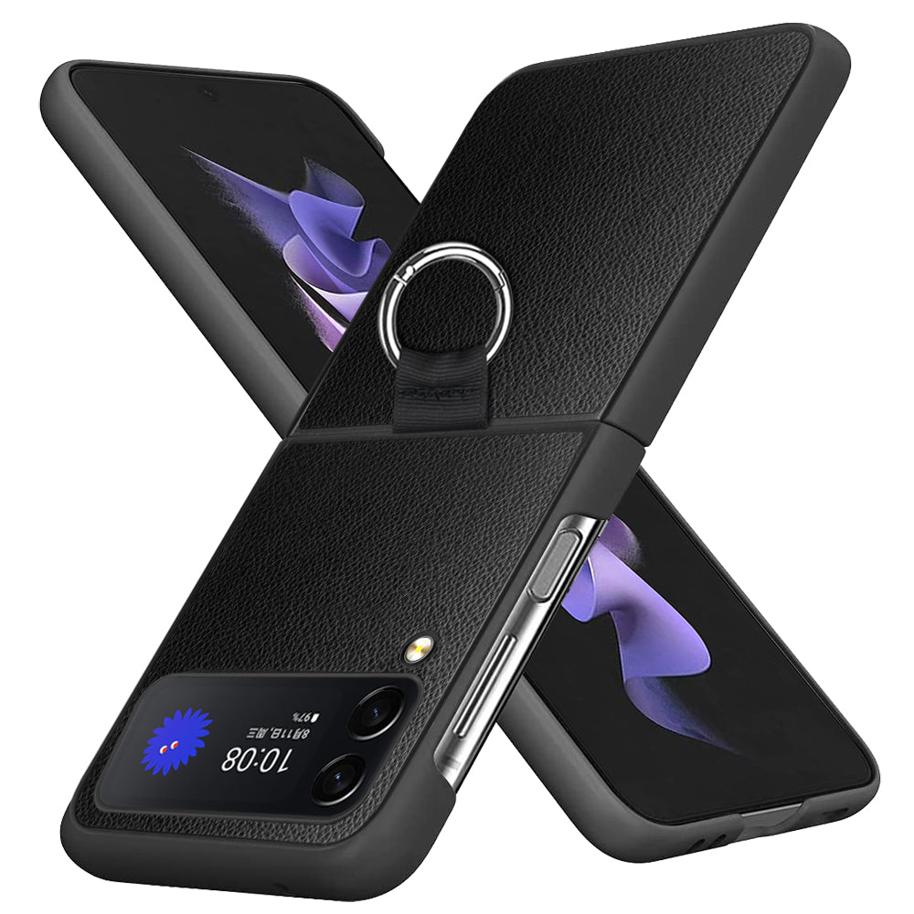 New design flip phone cover with metal ring leather phone case for Samsung Flip 4