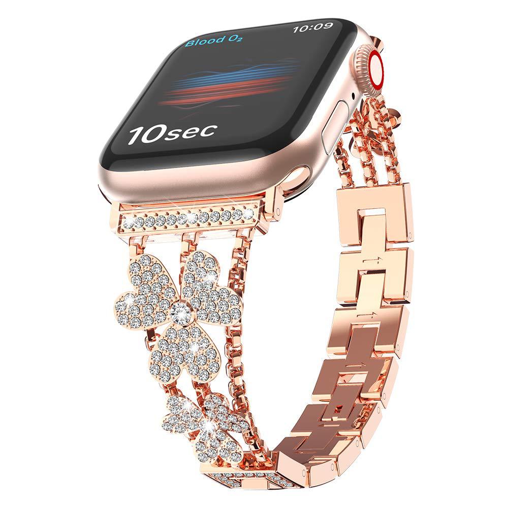 2023 New Designs Clover Studded diamonds 20mm Metal Watch Band for Apple Watch Band luxury 38/40/41MM/42/44/45MM