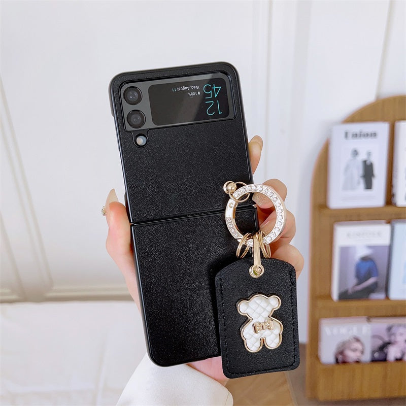 Elegant Belt Chain Handbag Golden Circle Little Bear Design Tpu Protective Shockproof Hard Case For Samsung Galaxy Z Flip3 4