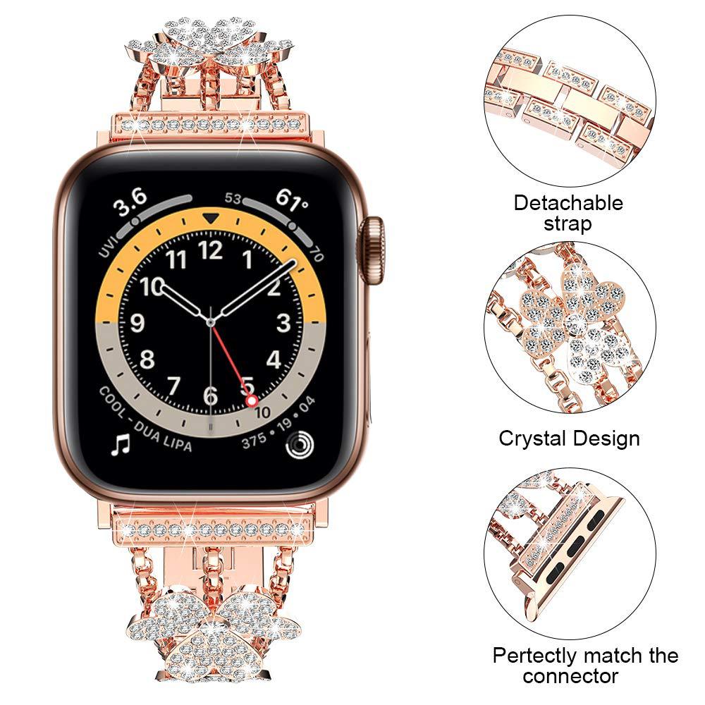 2023 New Designs Clover Studded diamonds 20mm Metal Watch Band for Apple Watch Band luxury 38/40/41MM/42/44/45MM