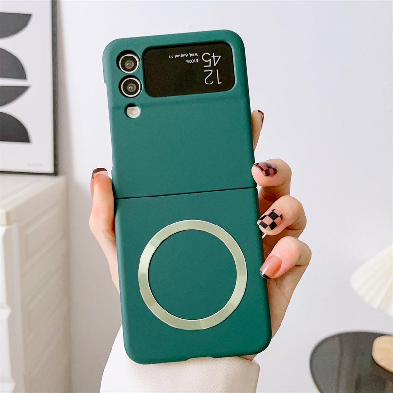 Magnetic Ring All-inclusive Soft Folding Case Simple Solid Color Suitable for Samsung Zflip 3 4 Mobile Phone Shell PC for Iphone