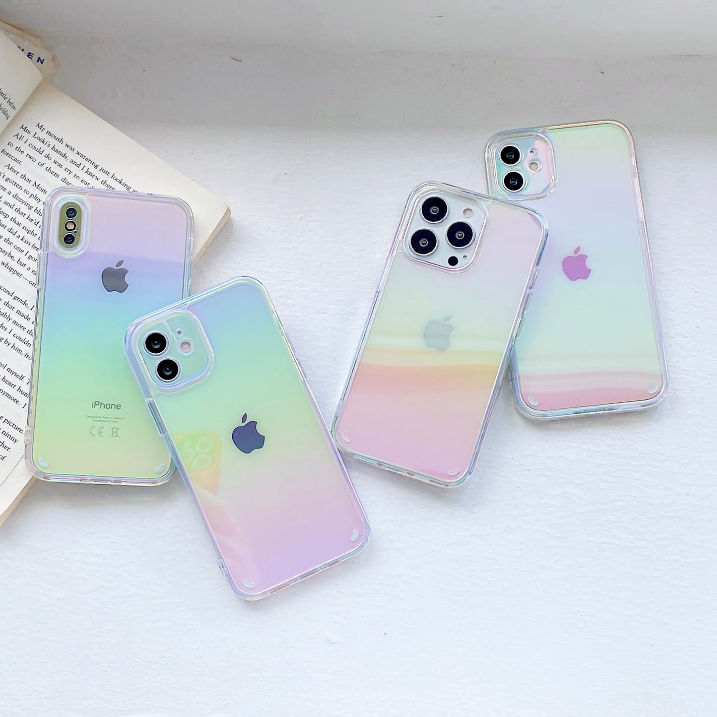 Clear Gradient Rainbow Cover Laser Transparent Soft Acrylic Phone Cases for Samsung, iphone, huawei