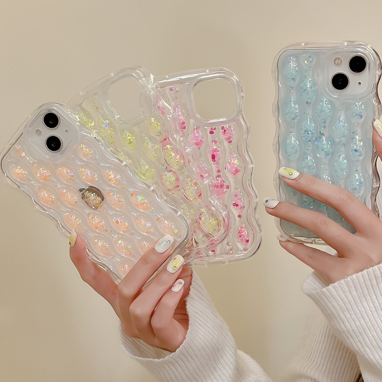 Ins Hot Luxury iPhone Cases TPU Drop Glue Anti-shock Curly Wave Case for iPhone 11 12 13 14 pro max